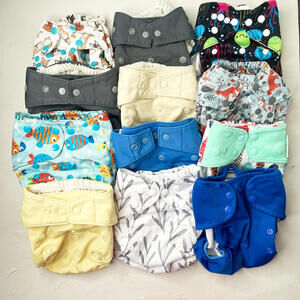 Set of 12 Reusable Cloth Diapers with Colorful Prints and Adjustable Snaps